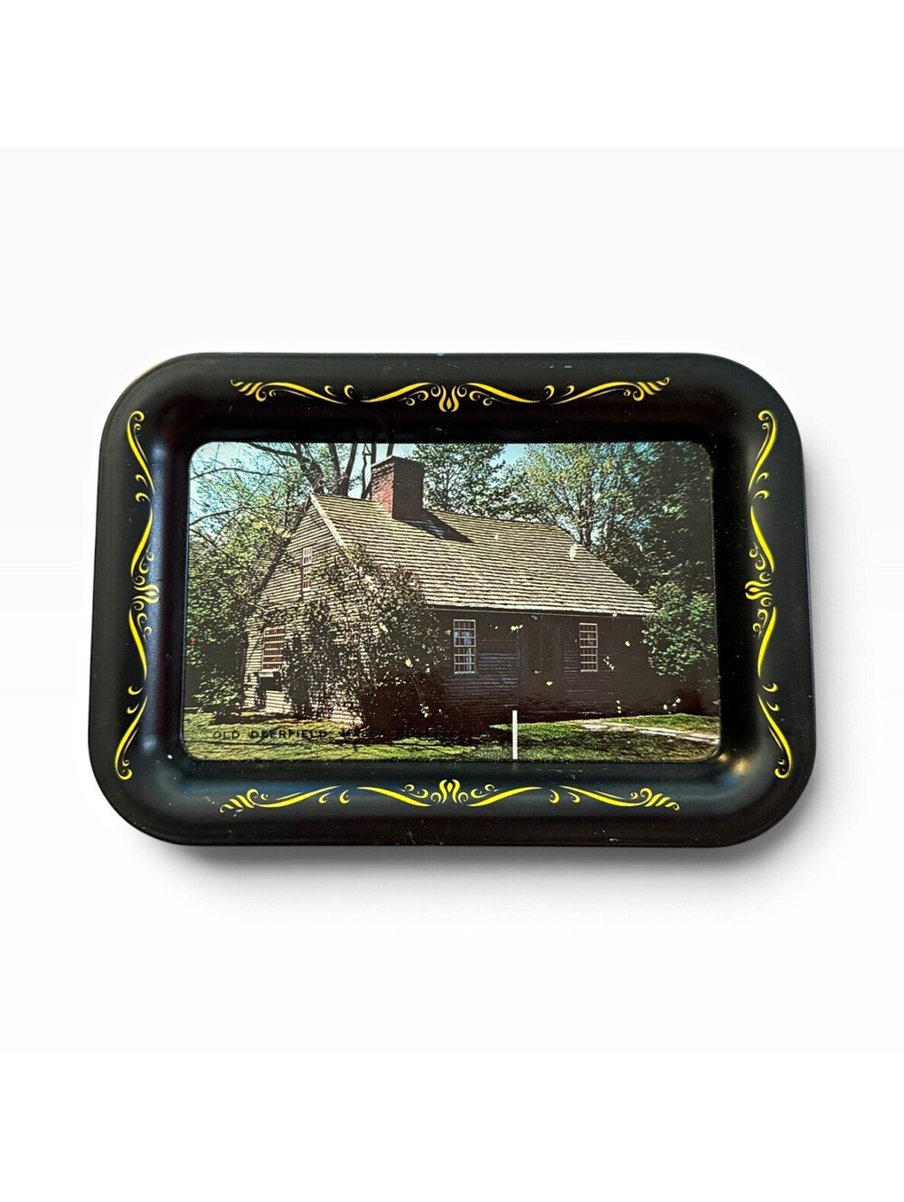 Pictorial Painted Metal Serving Tray, Rectangle, Black/Beige Art Theme